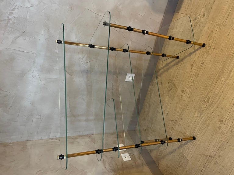 20th Century, French, Vintage Brass and Glass Shelf on Base, 1960s For