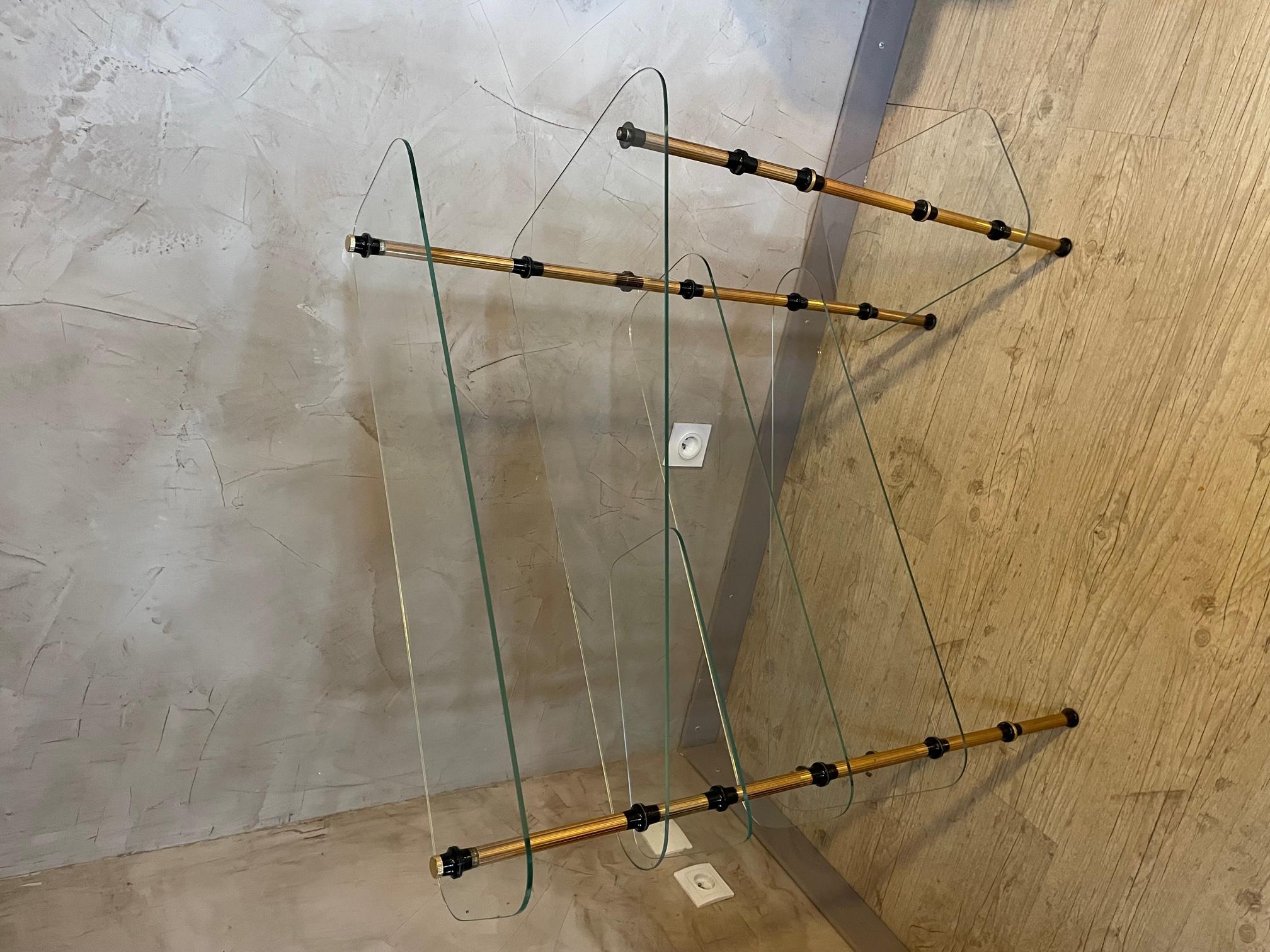 Mid-20th Century 20th Century, French, Vintage Brass and Glass Shelf on Base, 1960s For Sale
