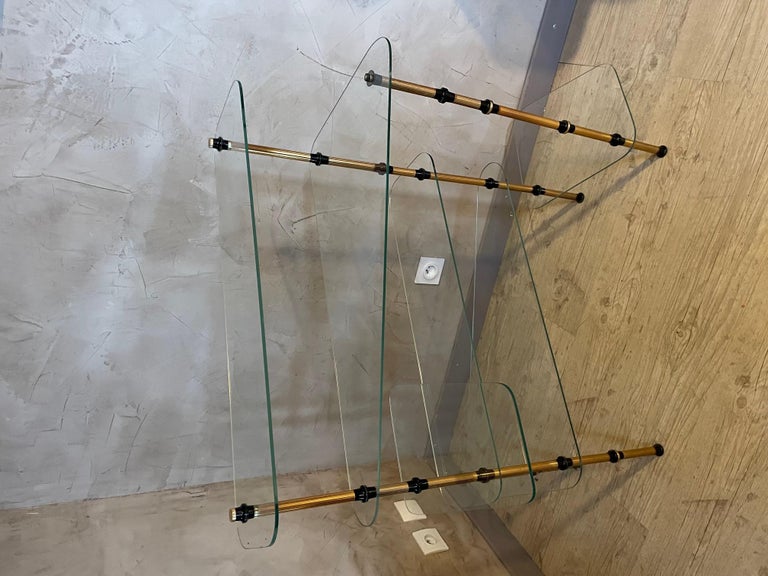 20th Century, French, Vintage Brass and Glass Shelf on Base, 1960s For