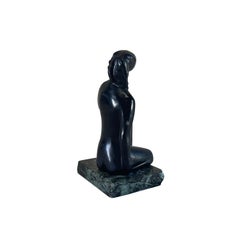 Vintage French Art Deco Bronze Statuette of Woman on Marble Base, 1968