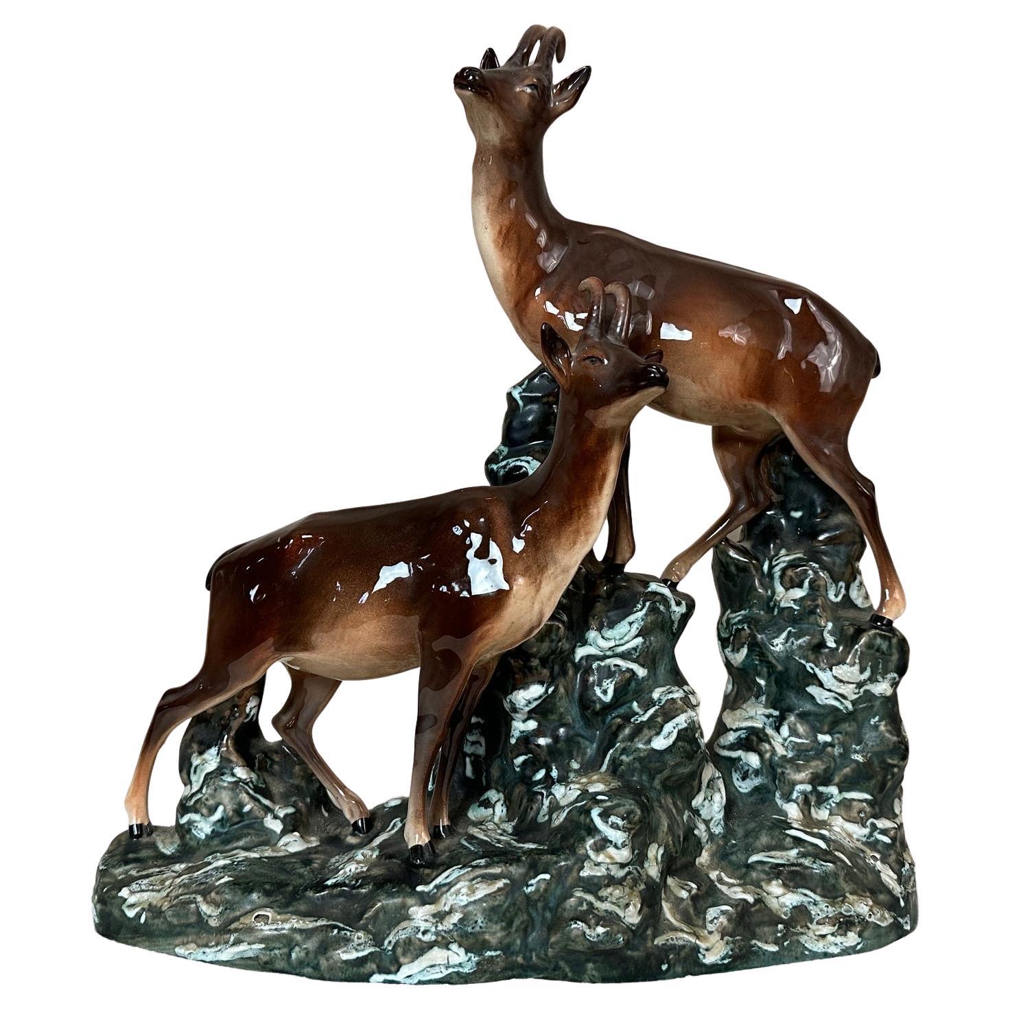 Scultura di capra di montagna in ceramica smaltata vintage francese del XX secolo, anni
60