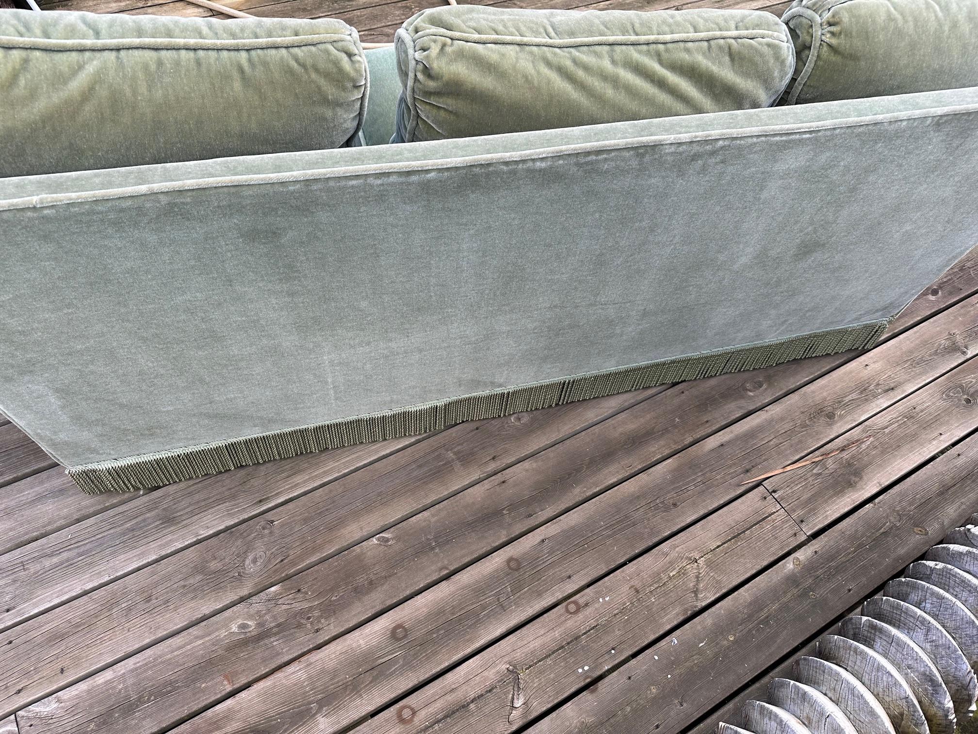 20th century French vintage Green Velvet and Fringes 3 seats Sofa 5