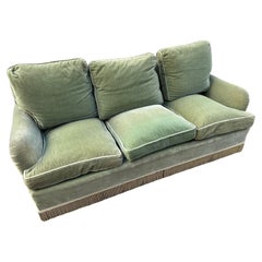 20th century French vintage Green Velvet and Fringes 3 seats Sofa