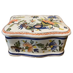 20th Century French Vintage Hand-Painted Ceramic Trinket Box