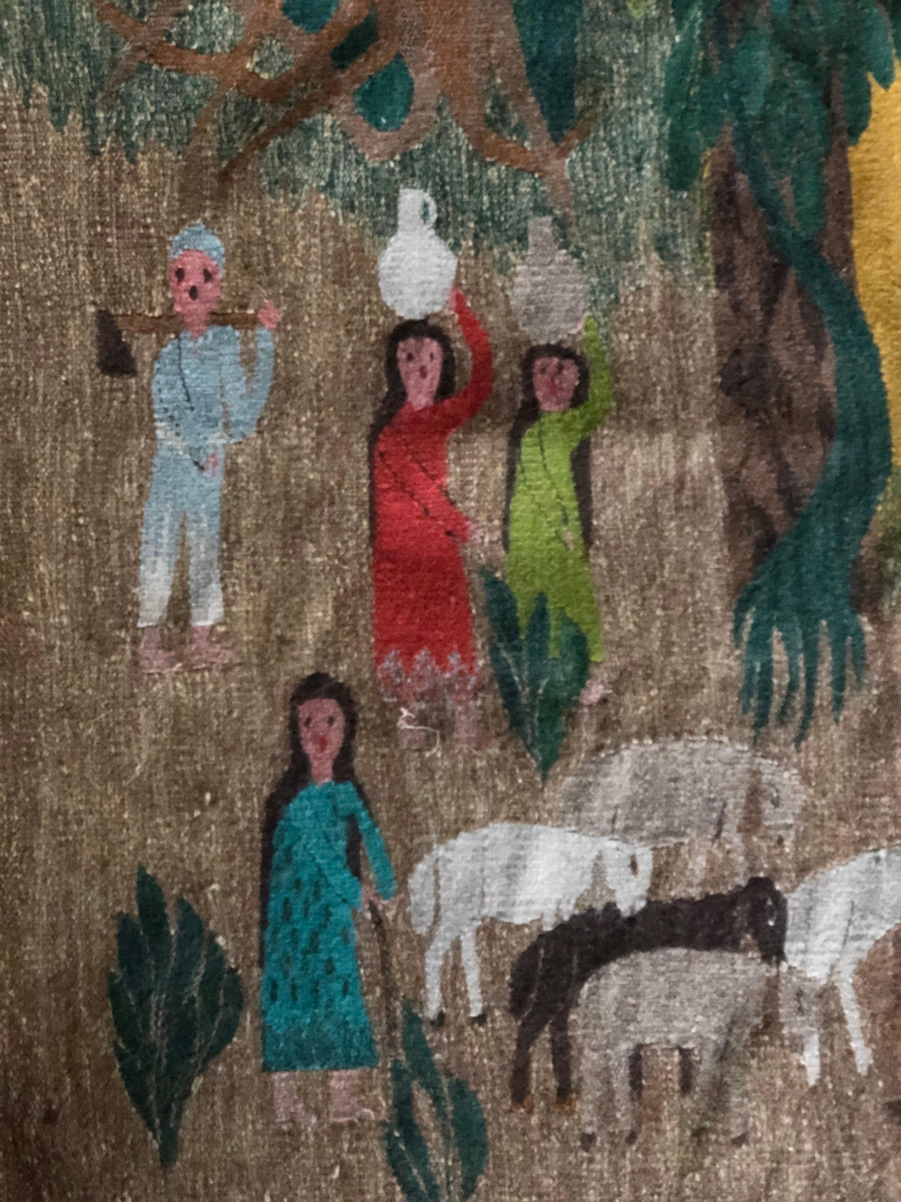 20th Century French Vintage Handmade Wool Tapestry with Forest Scene In Good Condition In Sofia, BG