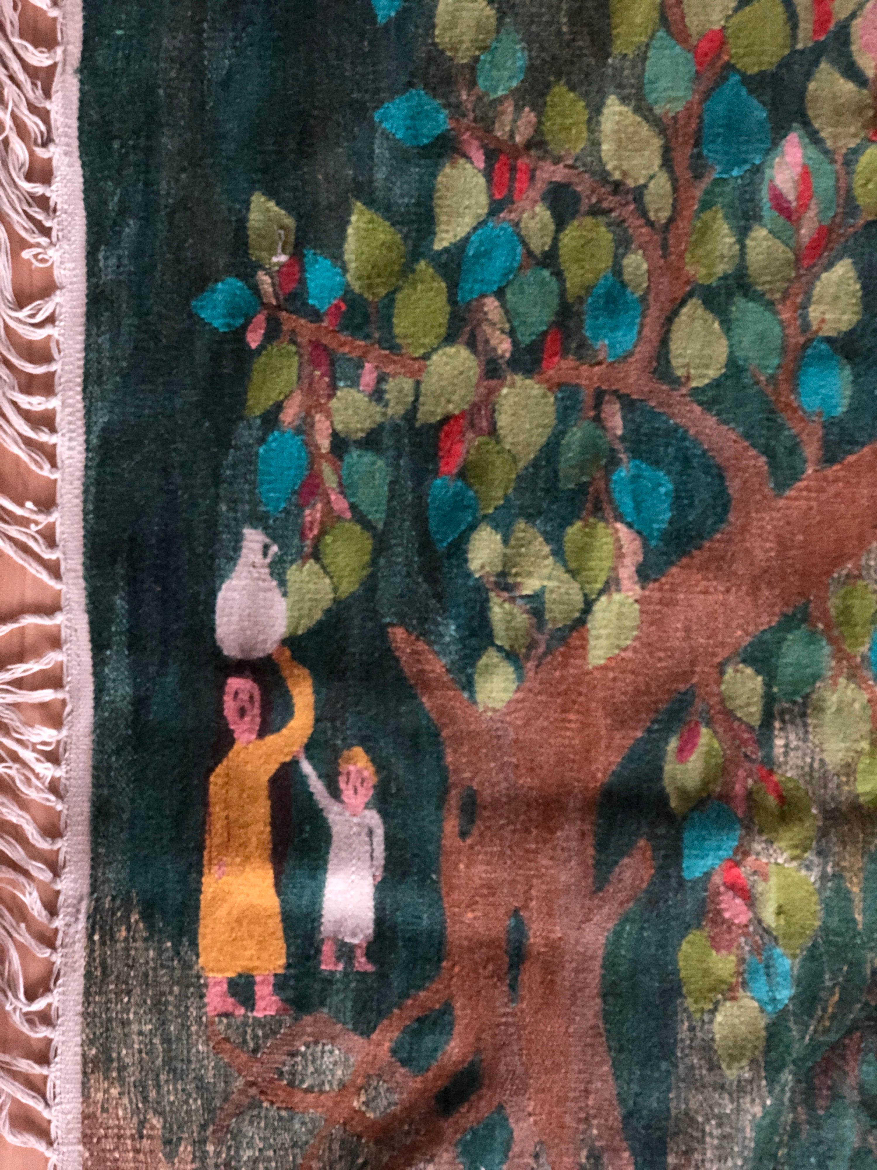 20th Century French Vintage Handmade Wool Tapestry with Forest Scene 1