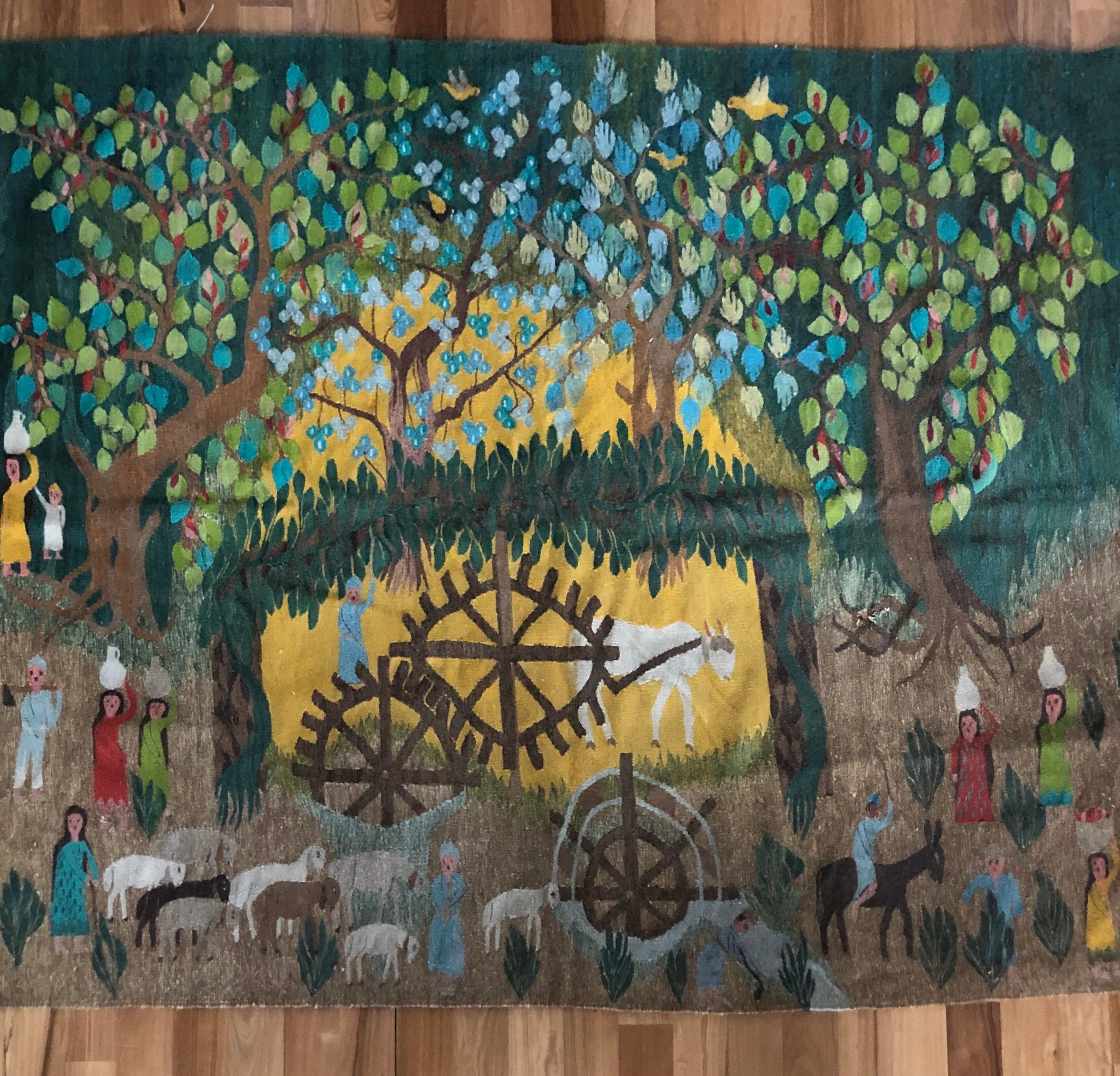 20th Century French Vintage Handmade Wool Tapestry with Forest Scene 2