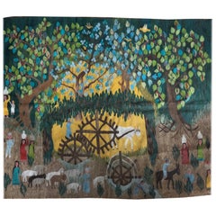 20th Century French Vintage Handmade Wool Tapestry with Forest Scene