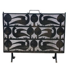 20th Century French Vintage Medium Peacock Wrought Iron Fireplace Screen