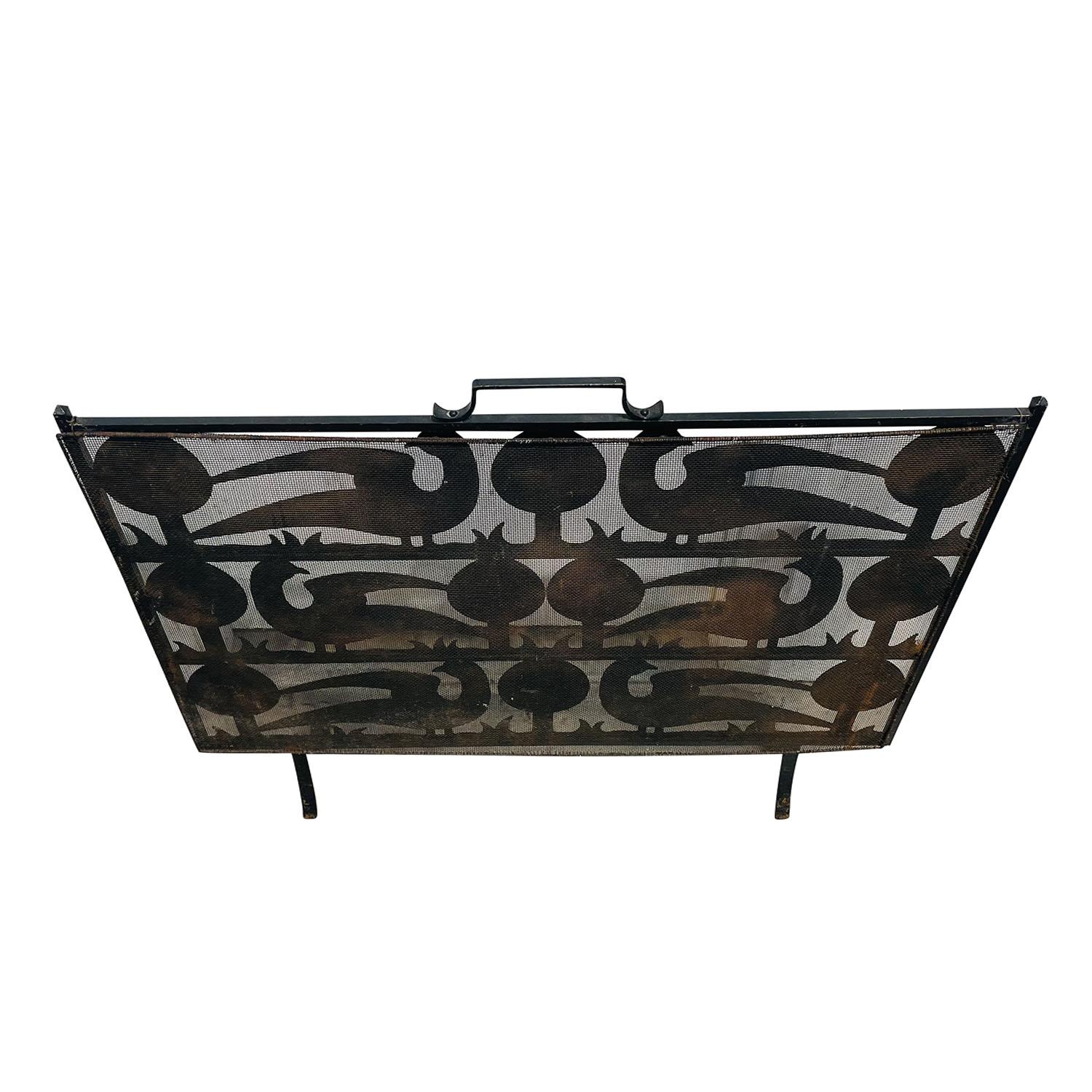 Hand-Crafted 20th Century French Vintage Medium Peacock Wrought Iron Fireplace Screen