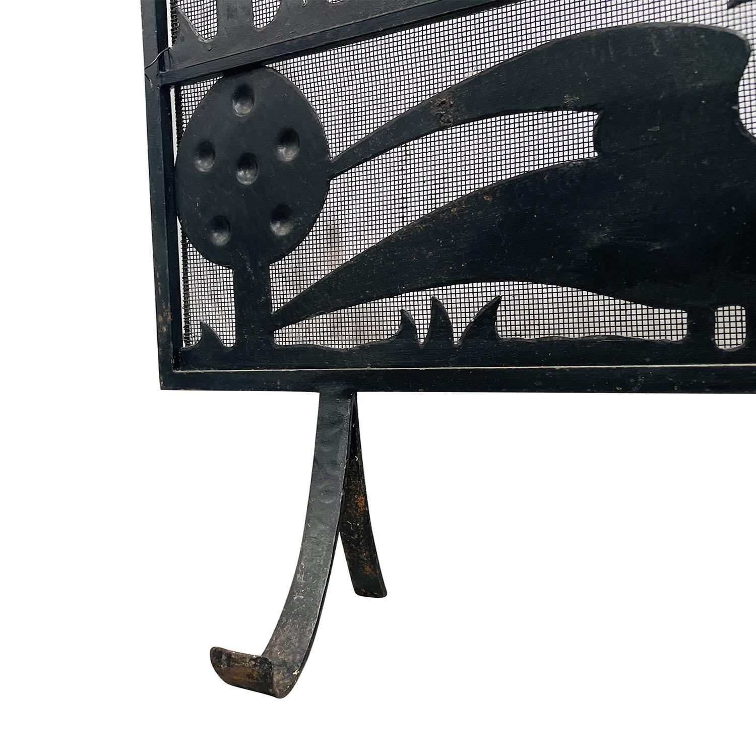 Metal 20th Century French Vintage Medium Peacock Wrought Iron Fireplace Screen