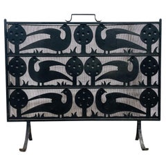 20th Century French Vintage Medium Peacock Wrought Iron Fireplace Screen