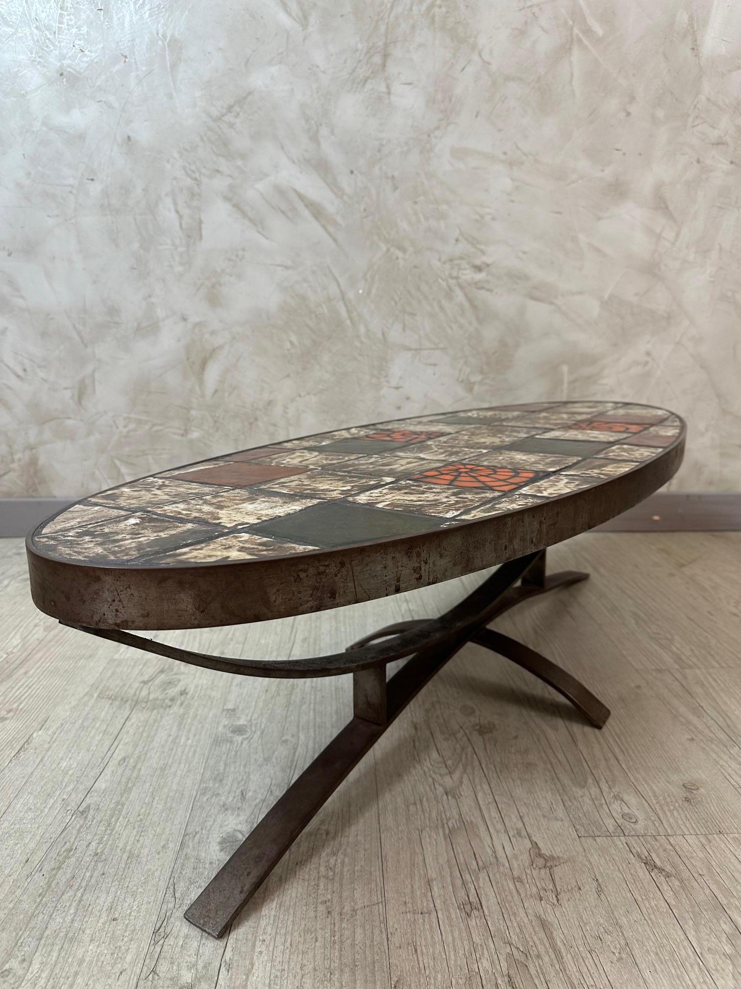 Table basse en métal et céramique vintage française du 20e siècle, 1960 en vente 4