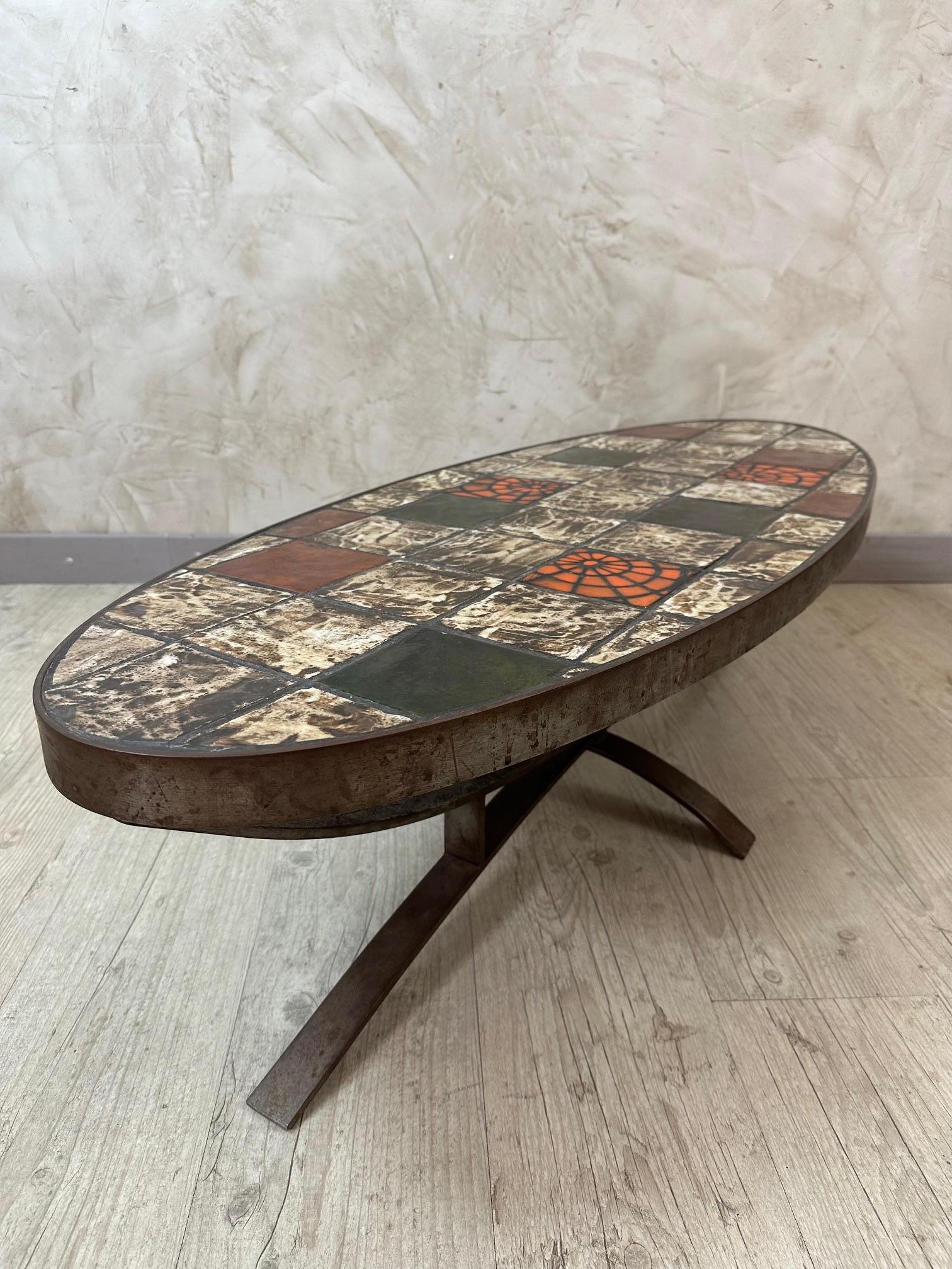 Table basse en métal et céramique vintage française du 20e siècle, 1960 en vente 5