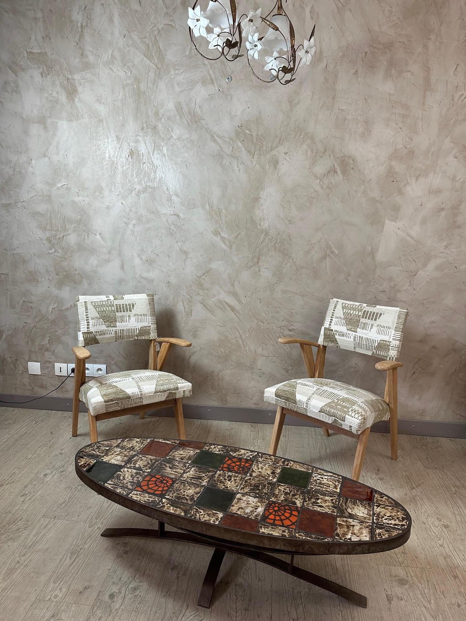 Table basse en métal et céramique vintage française du 20e siècle, 1960 en vente 7