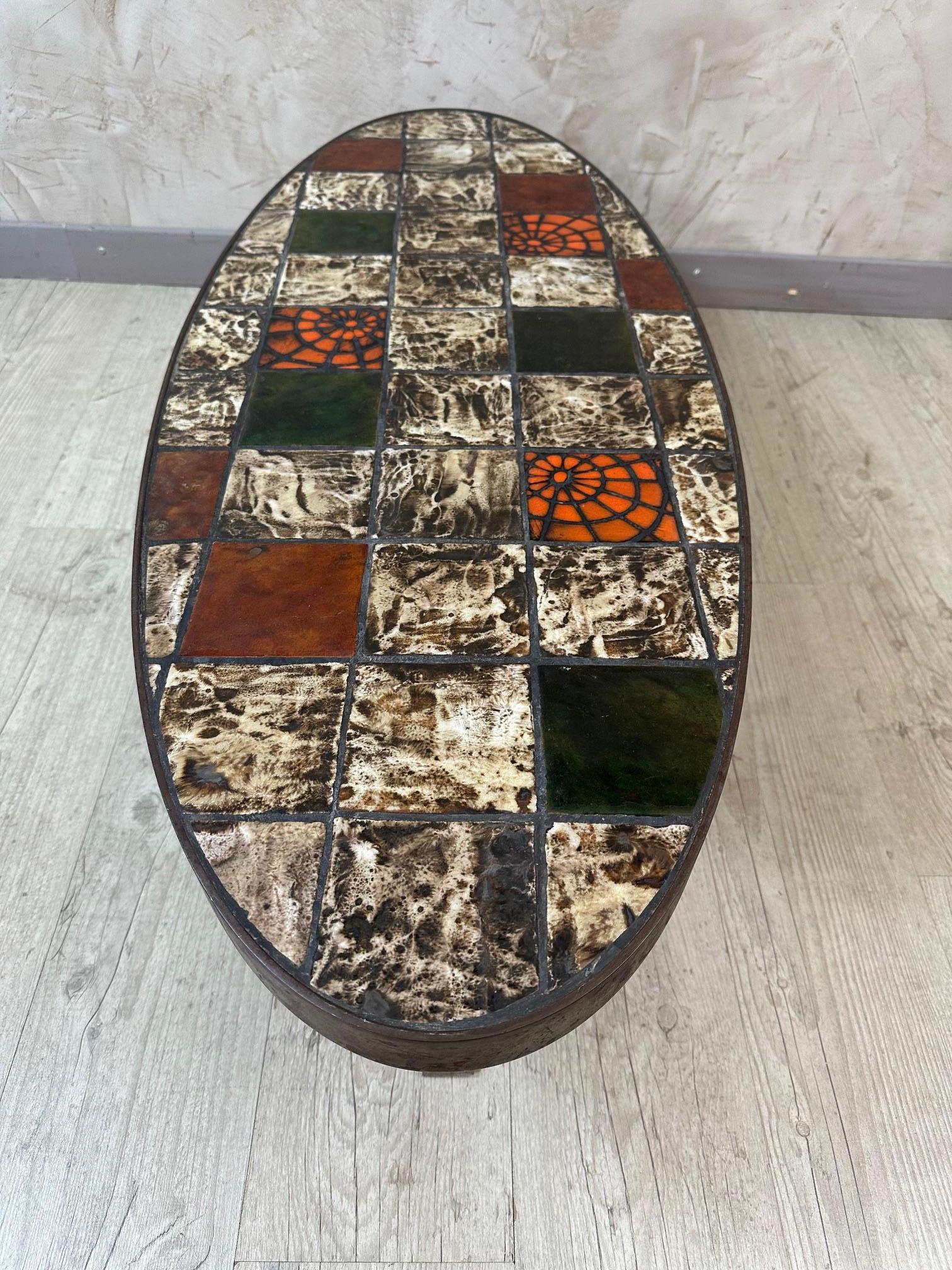 Table basse en métal et céramique vintage française du 20e siècle, 1960 en vente 1