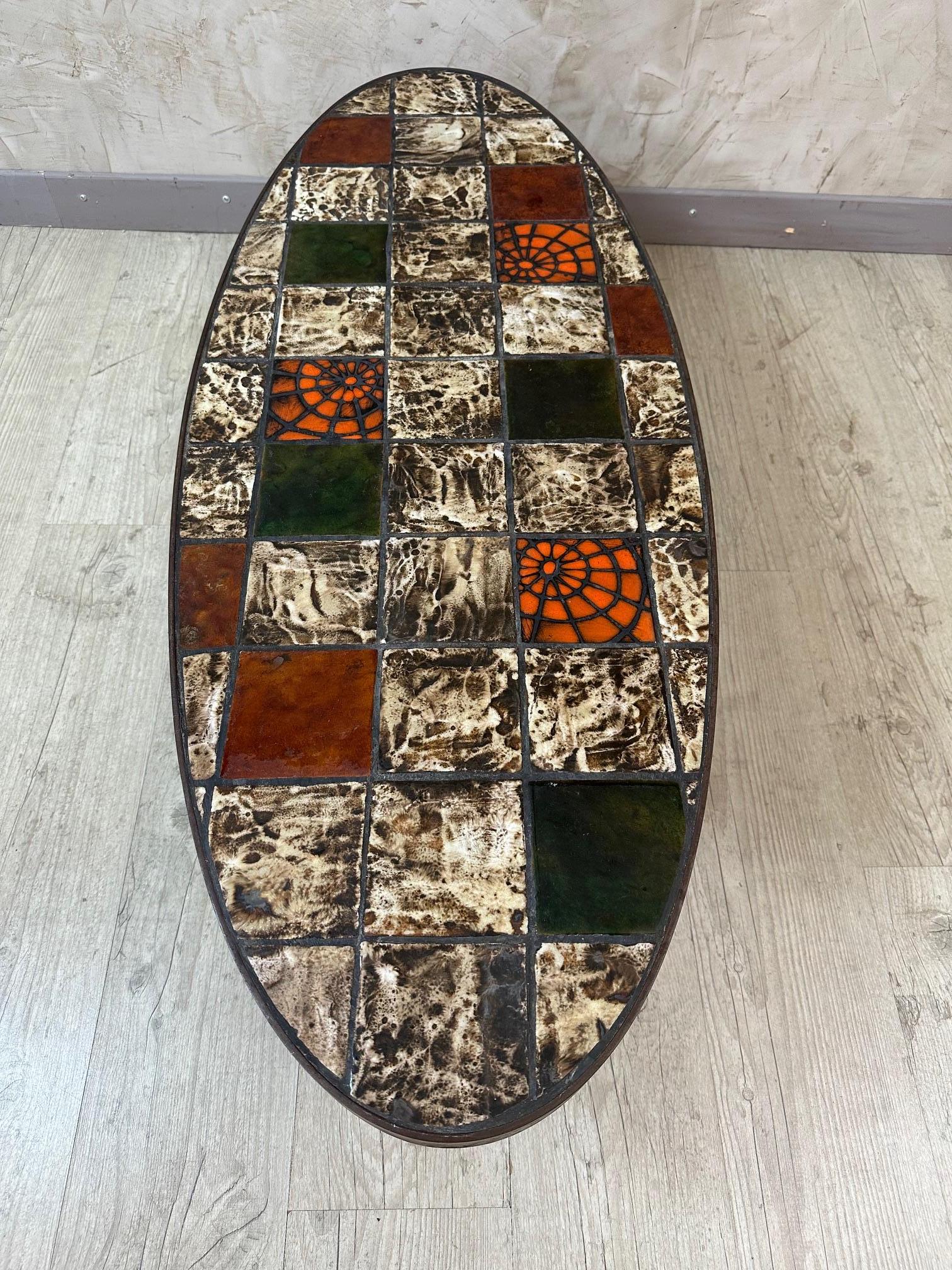 Table basse en métal et céramique vintage française du 20e siècle, 1960 en vente 2