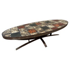 20th century French Vintage Metal and Ceramic Coffee Table, 1960s