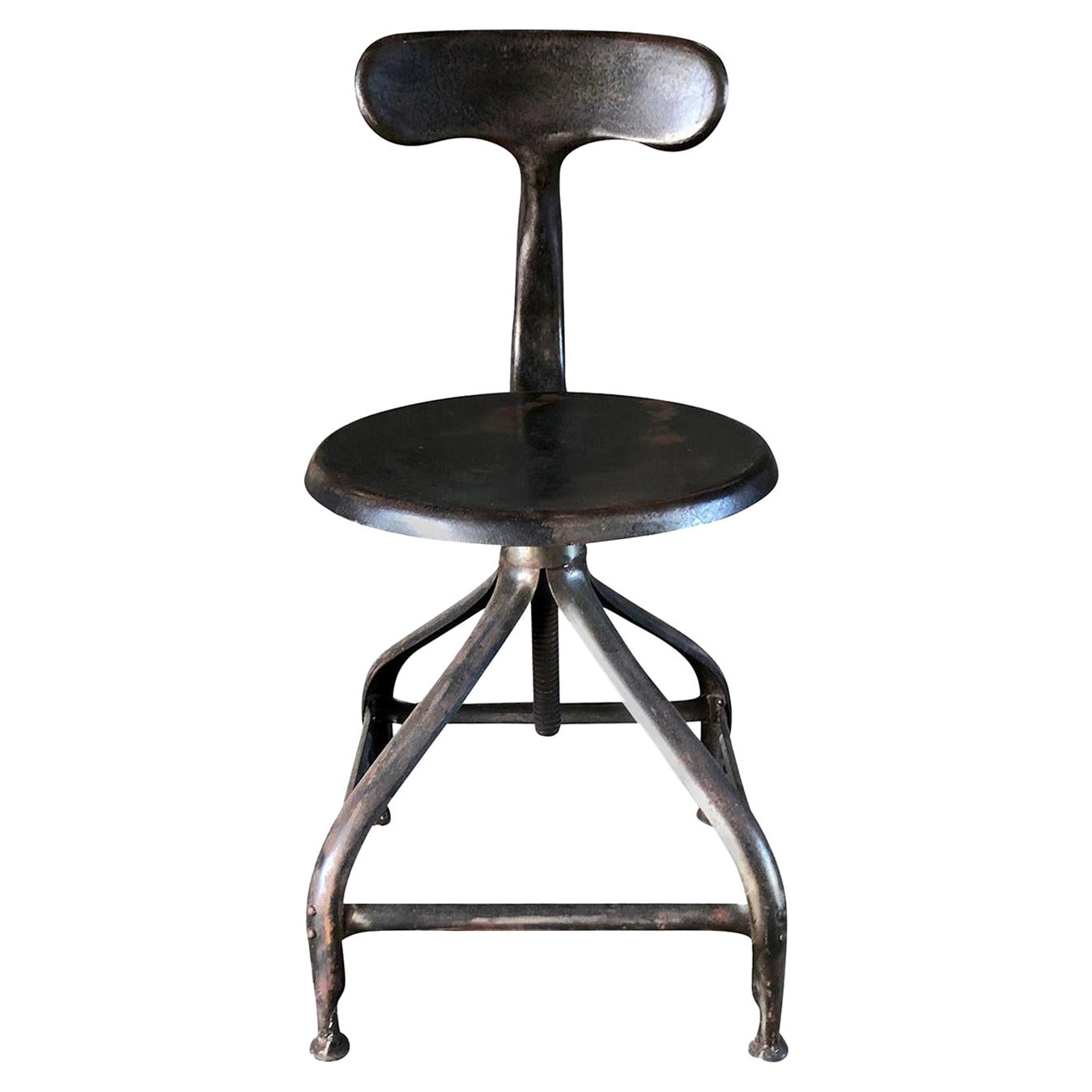 Französischer Vintage-Werkstattstuhl aus Metall des 20. Jahrhunderts von Nicolle & Paul-Henry Nicolle im Angebot