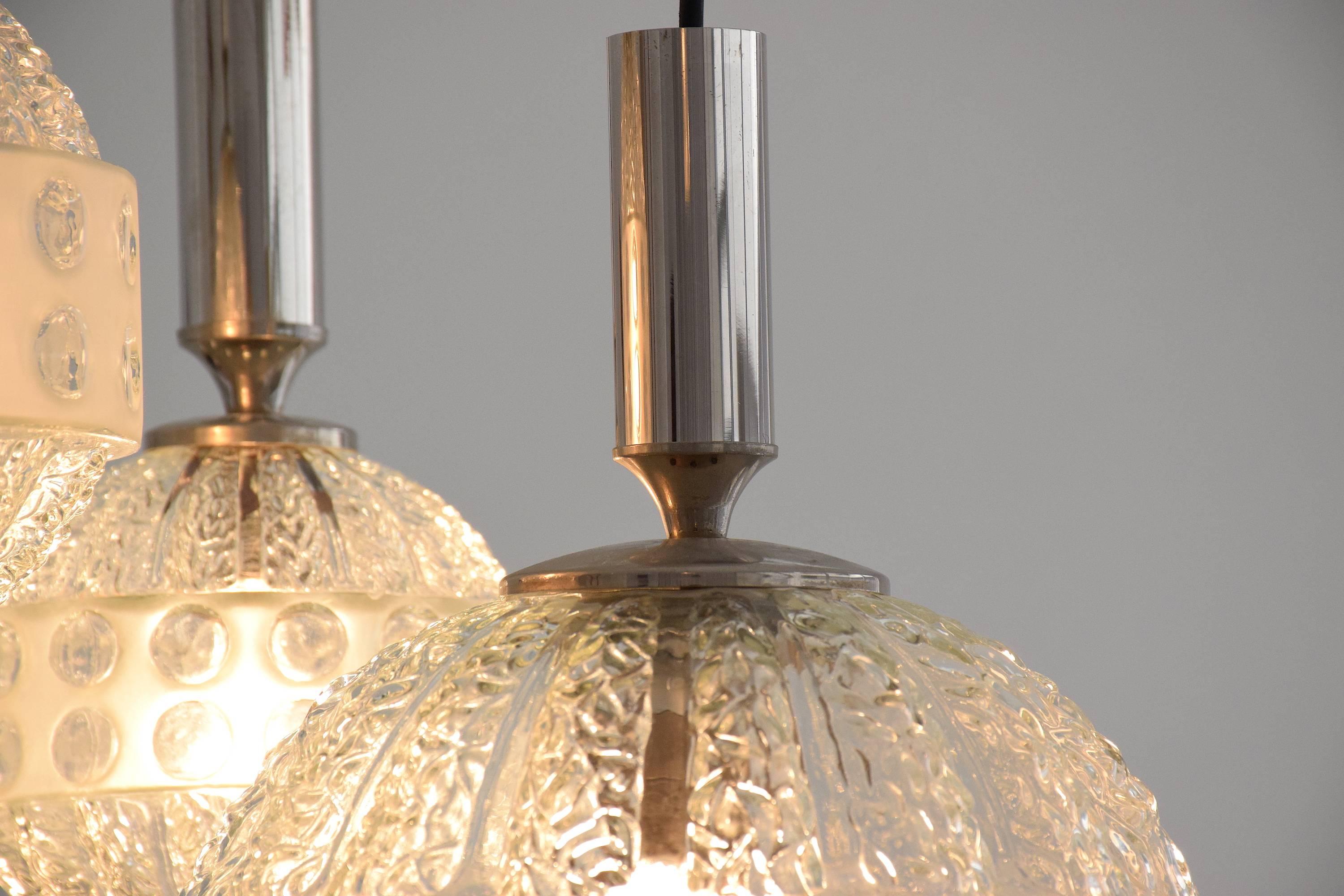 20th Century French Globe Three-Light Glass Pendant, 1970s 8