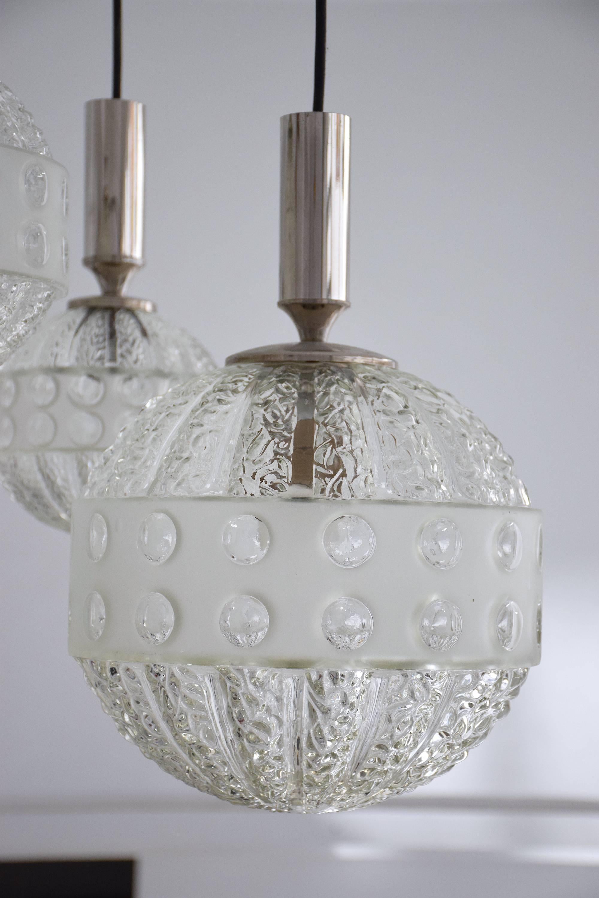 20th Century French Globe Three-Light Glass Pendant, 1970s 2