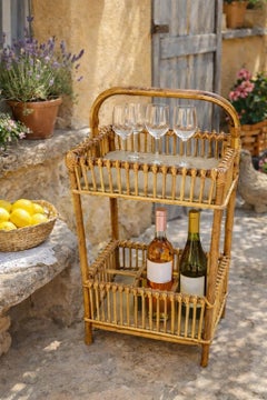 20th century French Vintage Rattan Bottles Holder, 1960s