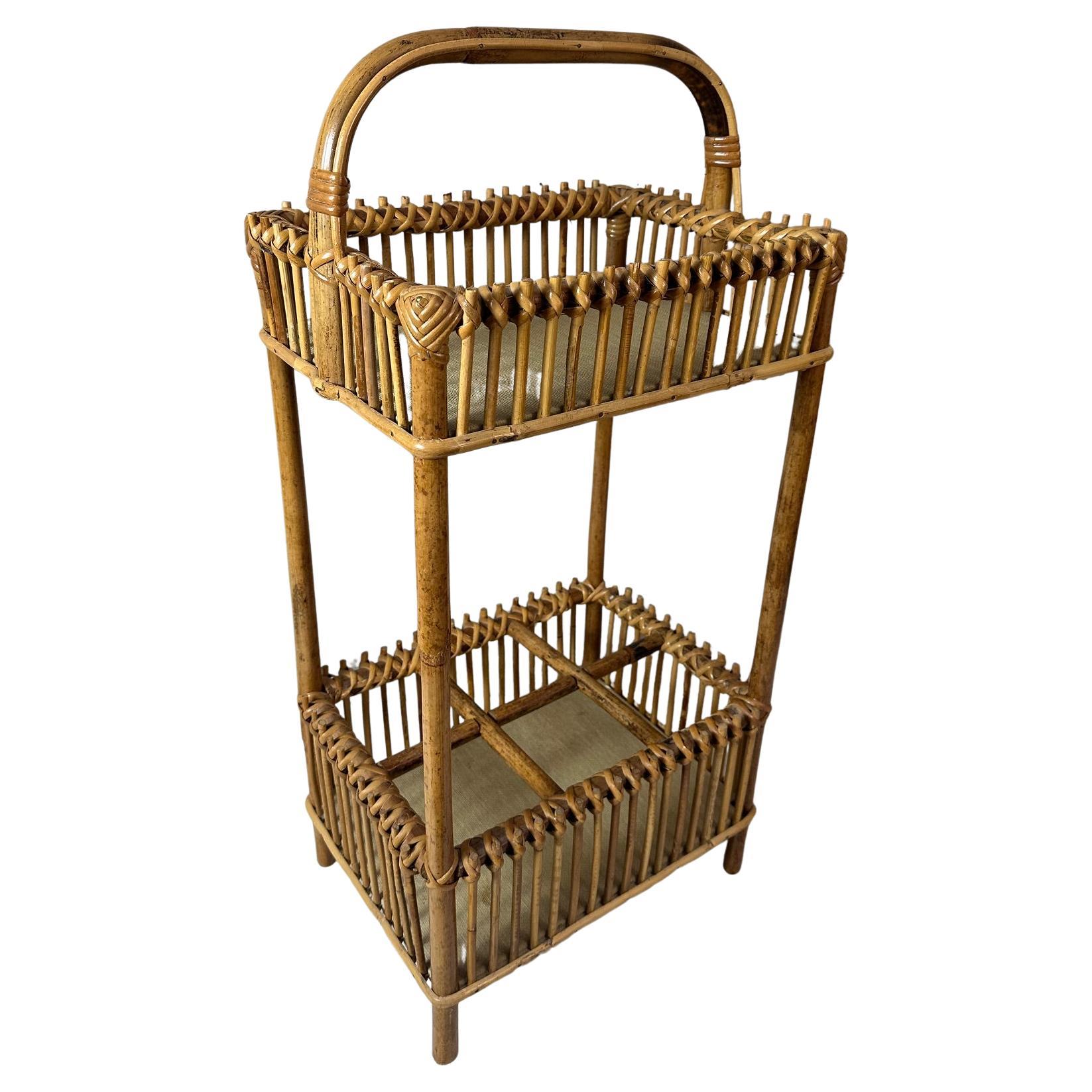 20th century French Vintage Rattan Bottles Holder, 1960s For Sale
