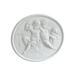 20th Century French Vintage Round Plaster Relief of Three Angels