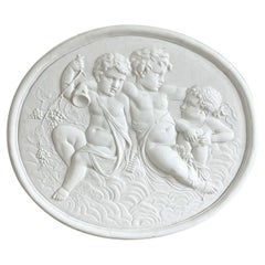 20th Century French Vintage Round Plaster Relief of Three Angels