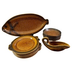 20ème siècle Français Vintage Sarreguemines Majolica Fish Serving pieces, 1950s
