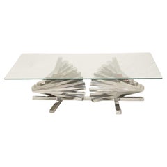 20th Century French Used Sofa Table in Chrome with Glass Top by Willy Rizzo