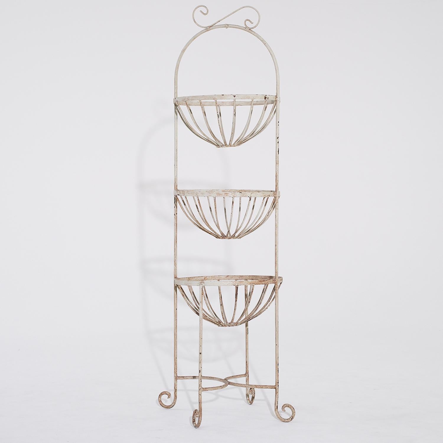20th Century French Vintage Three-Tier Metal Garden Plant Stand In Good Condition For Sale In West Palm Beach, FL