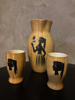 Französischer Vintage-Vallauris-Krug und zwei Gläser aus dem 20. Jahrhundert, 1960er Jahre