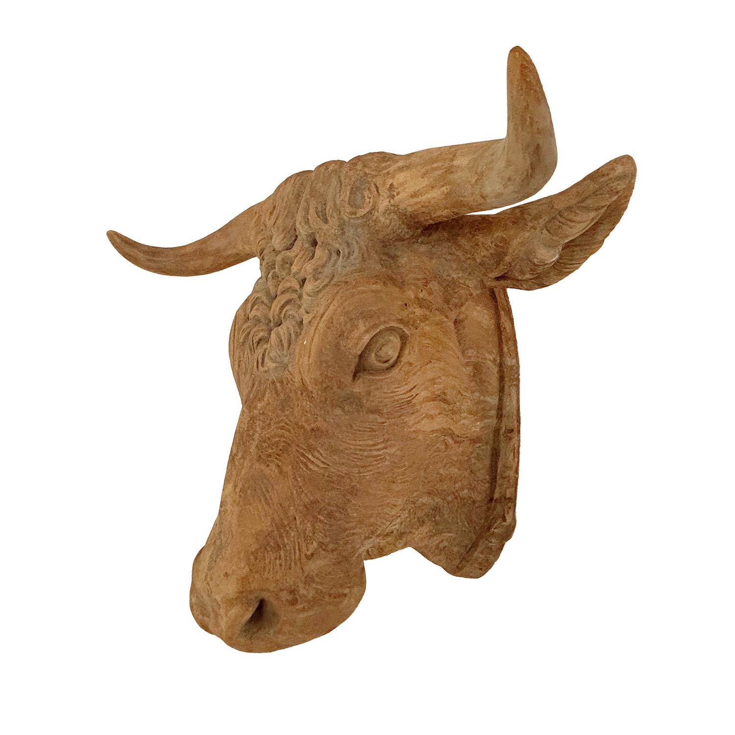 Cabeza de toro de terracota de época francesa del siglo XX en Bueno estado para la venta en West Palm Beach, FL