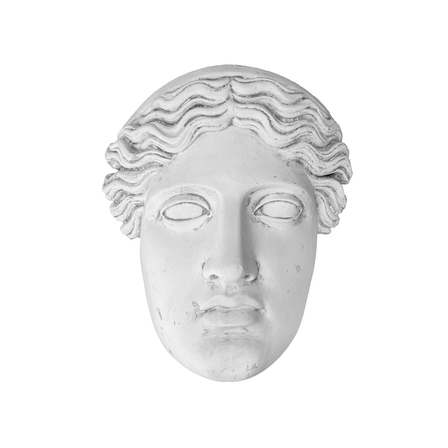 Eine französische Gipsmaske aus dem 20. Jahrhundert mit der Darstellung von Alexander dem Großen, in gutem Zustand. Die Gesichtsmaske wird in französischem Gips gegossen und von Hand nachbearbeitet. Nicht für die Verwendung im Außenbereich