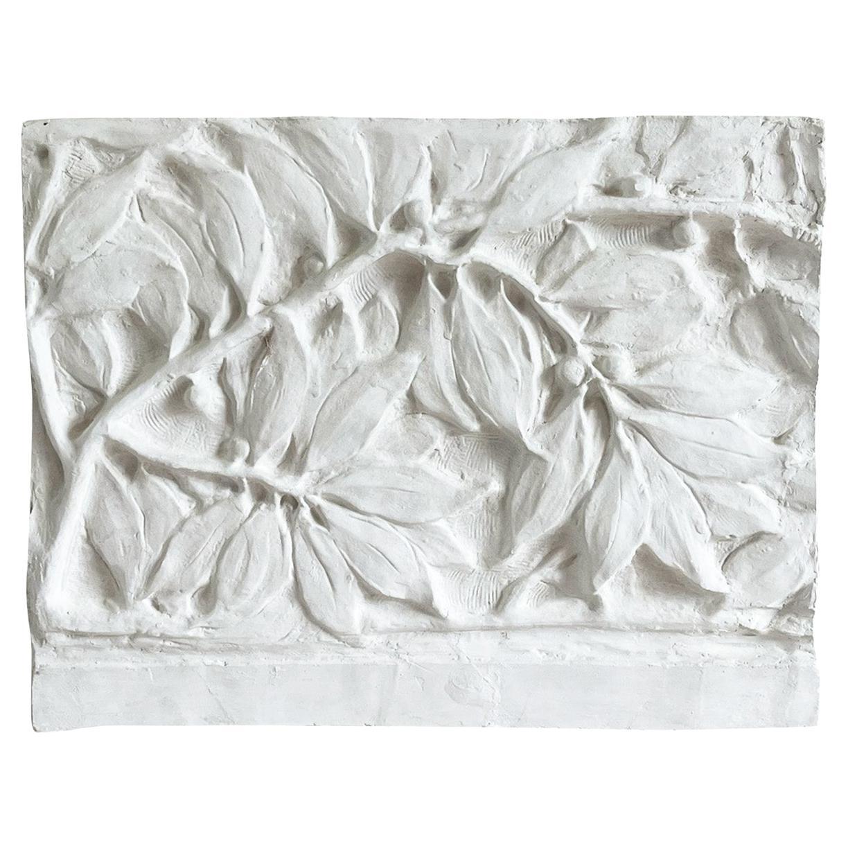 Rilievo in gesso da parete vintage francese del XX secolo raffigurante un ramo di alloro