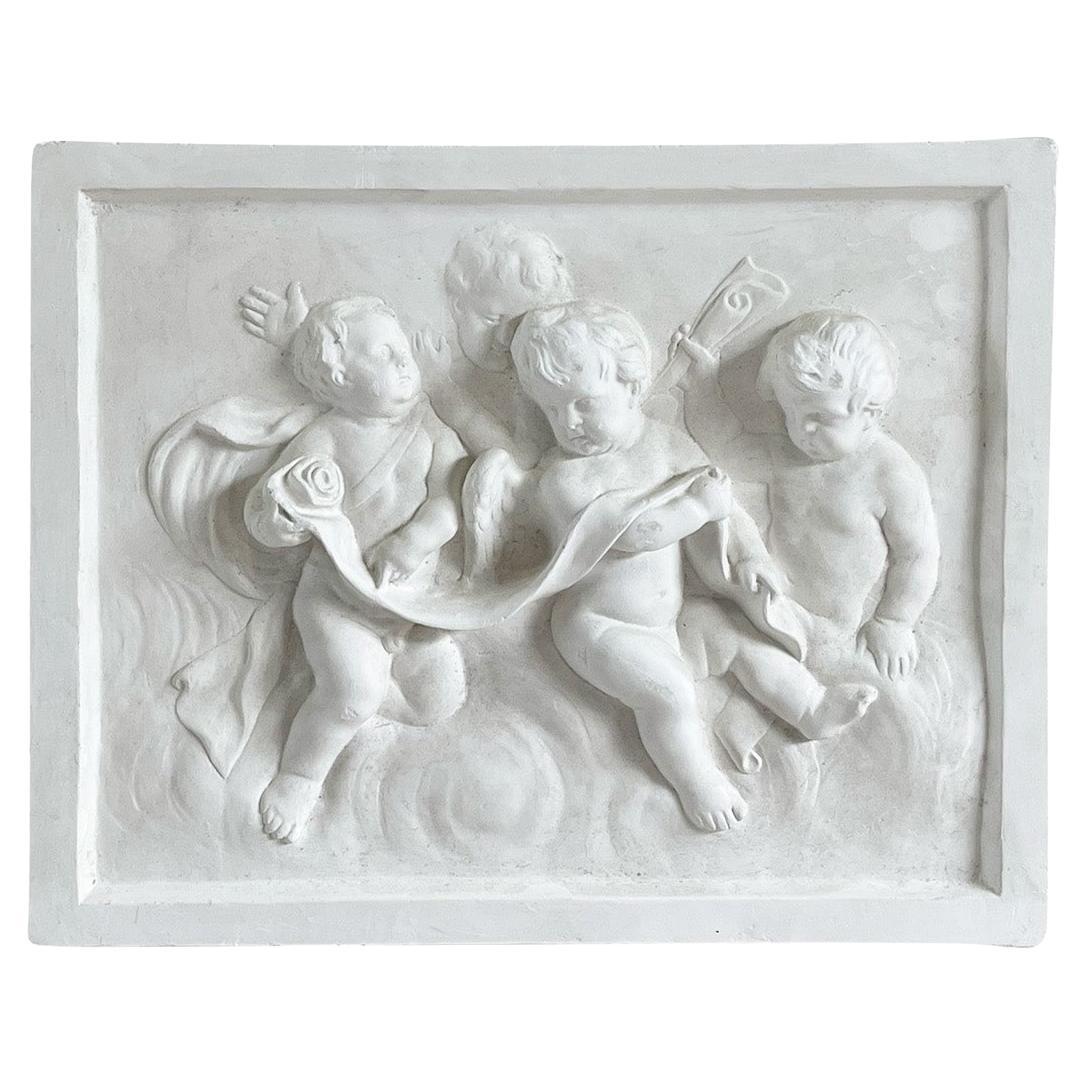 20th Century French Vintage Wall Plaster Relief of Four Cherubim