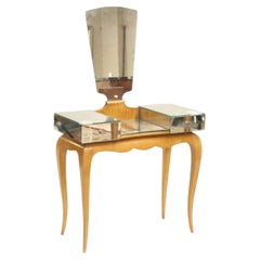 20th Century French Vintage Wooden Vanity Table with Mirror Top and Drawers