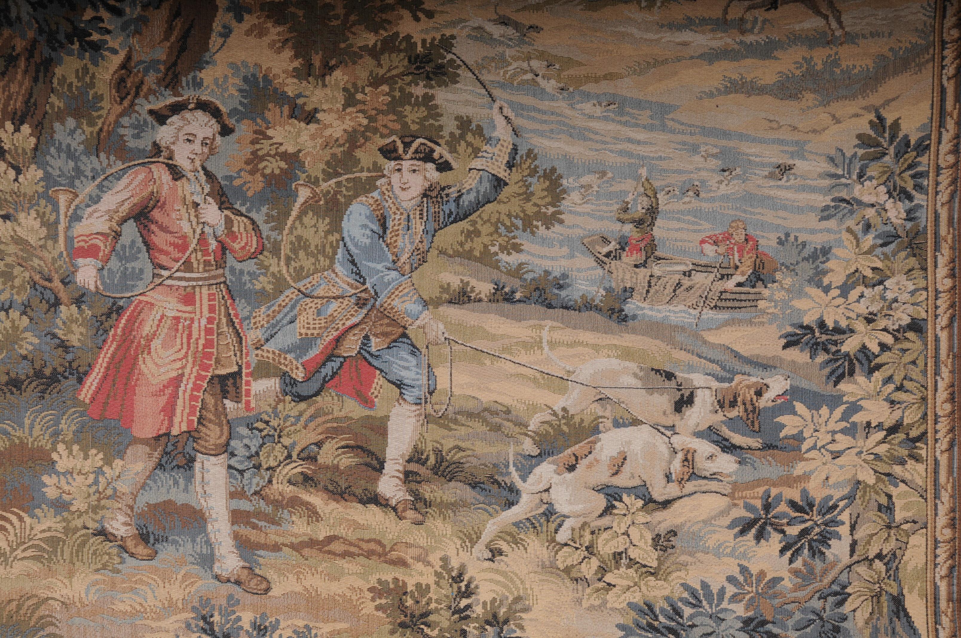 20th Century French wall gobelin tapestry, hunting scene 6