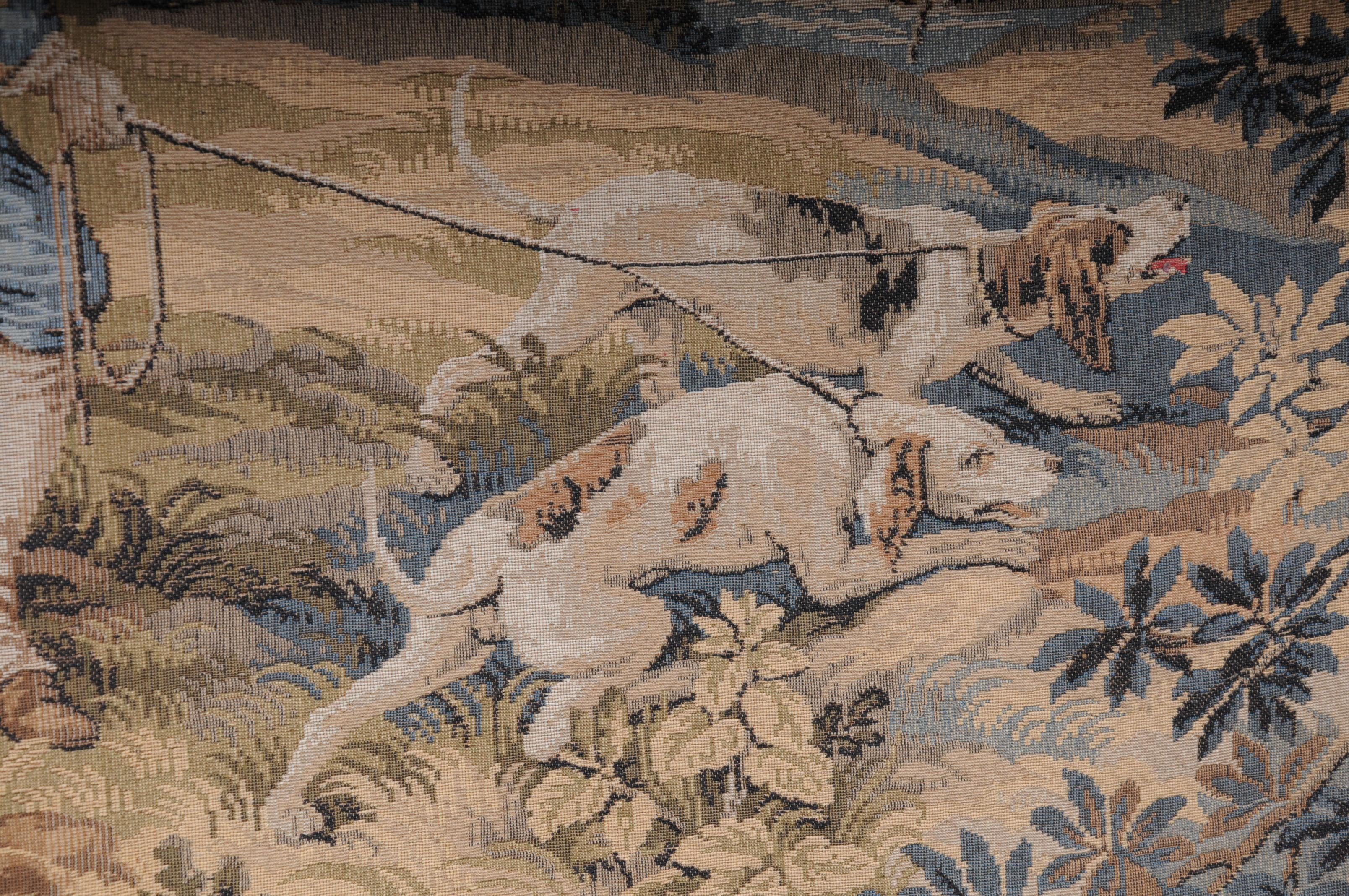Tapestry 20th Century French wall gobelin tapestry, hunting scene