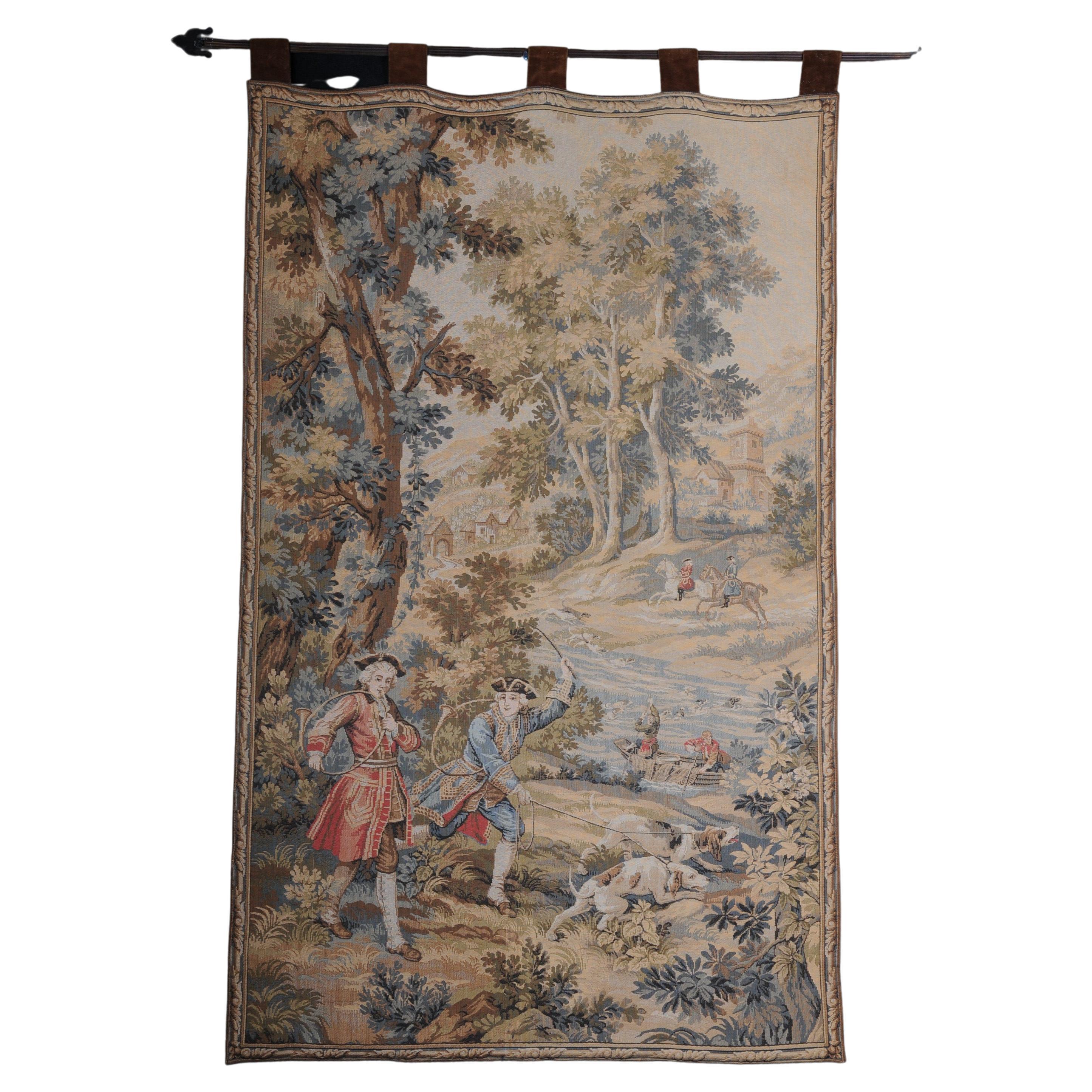 20th Century French wall gobelin tapestry, hunting scene