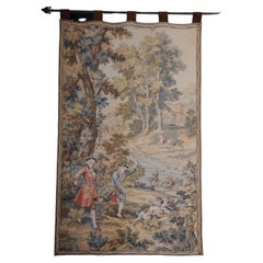 Vintage 20th Century French wall gobelin tapestry, hunting scene