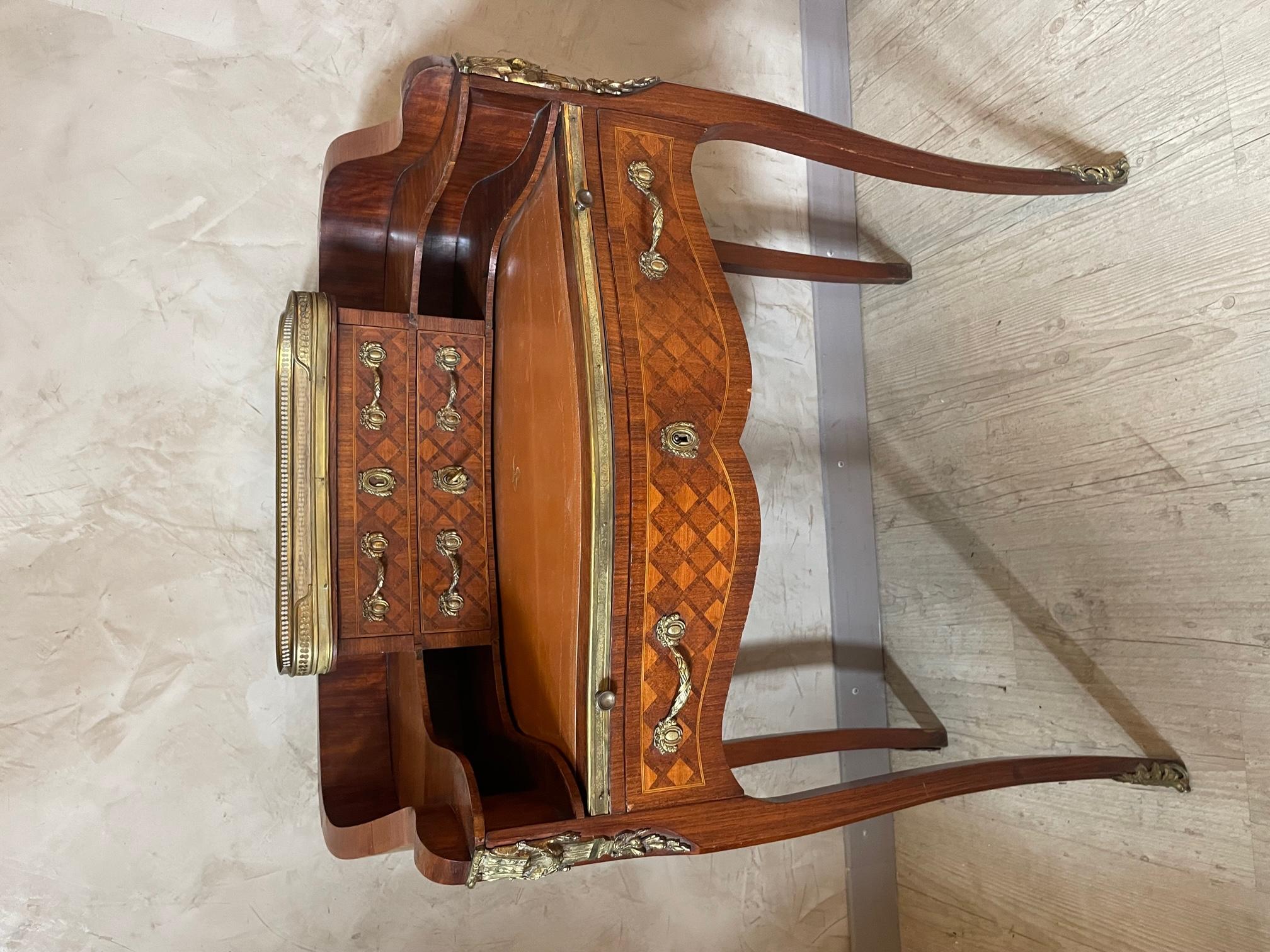 Louis XV 20th Century French Walnut and Bronze Bonheur Du Jour Desk