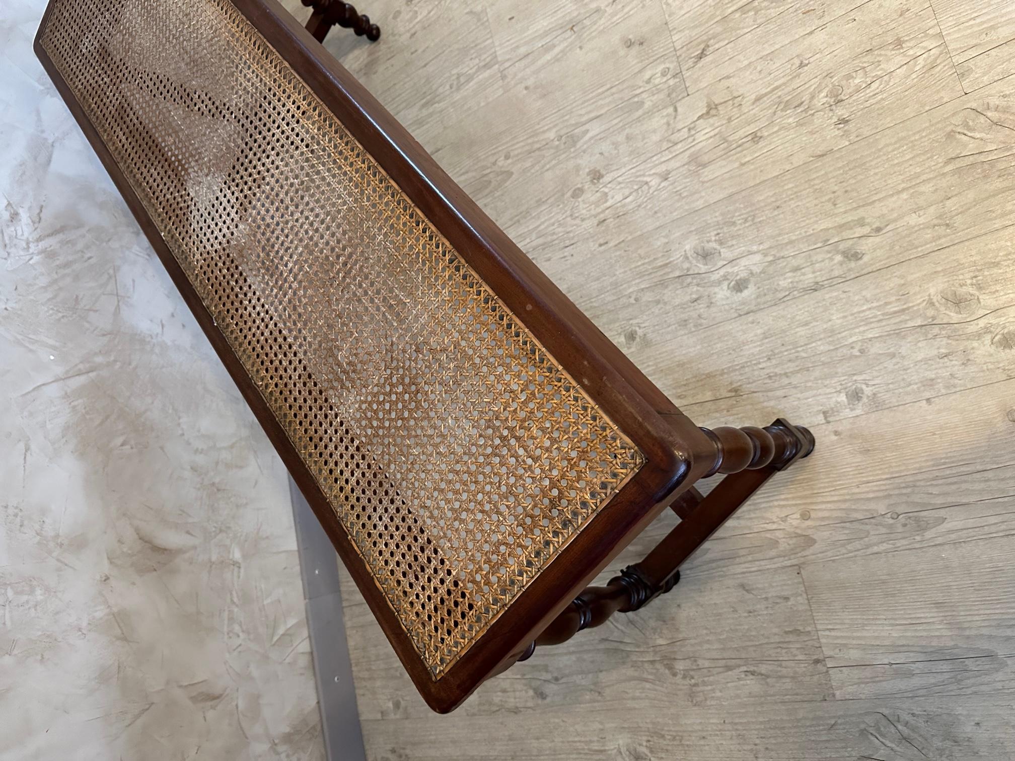 20th century French Walnut and Caned Piano Bench, 1920s 3
