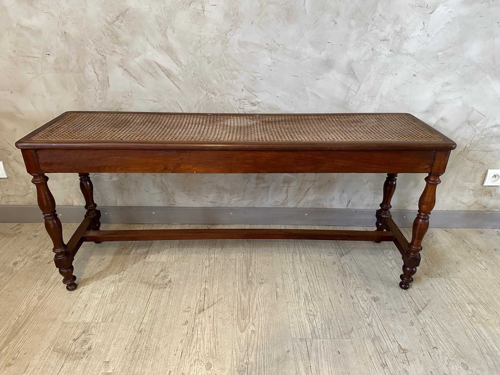 20th century French Walnut and Caned Piano Bench, 1920s 4