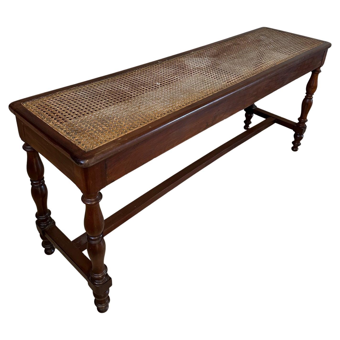 20th century French Walnut and Caned Piano Bench, 1920s