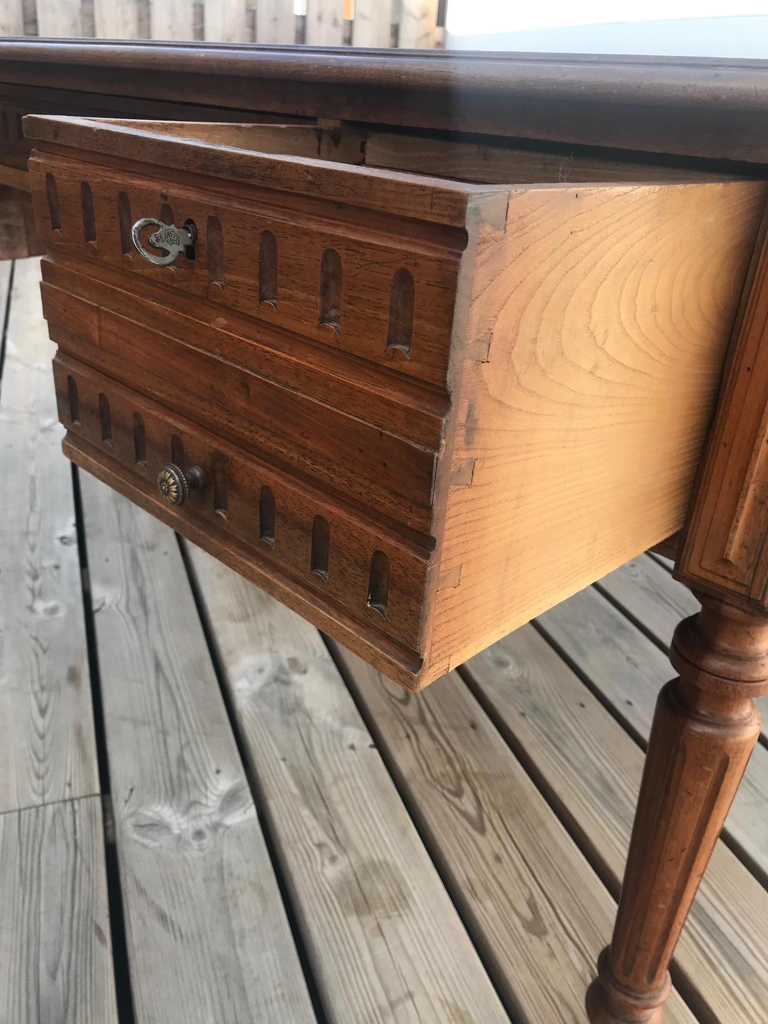 20th Century French Walnut and Leather Top Desk, 1900s 8