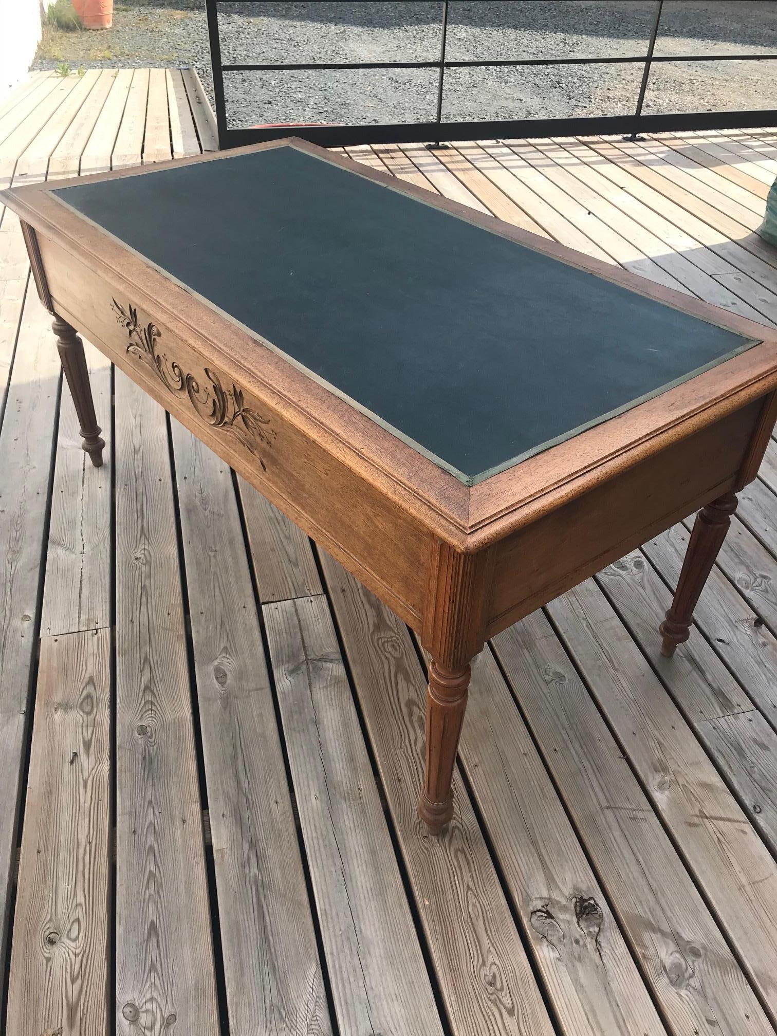 20th Century French Walnut and Leather Top Desk, 1900s 15