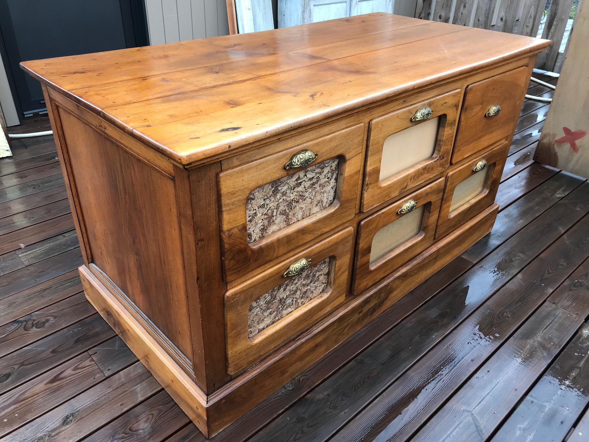 Brass 20th Century French Walnut Apothecary Cabinet or Chests of Drawer, 1900s