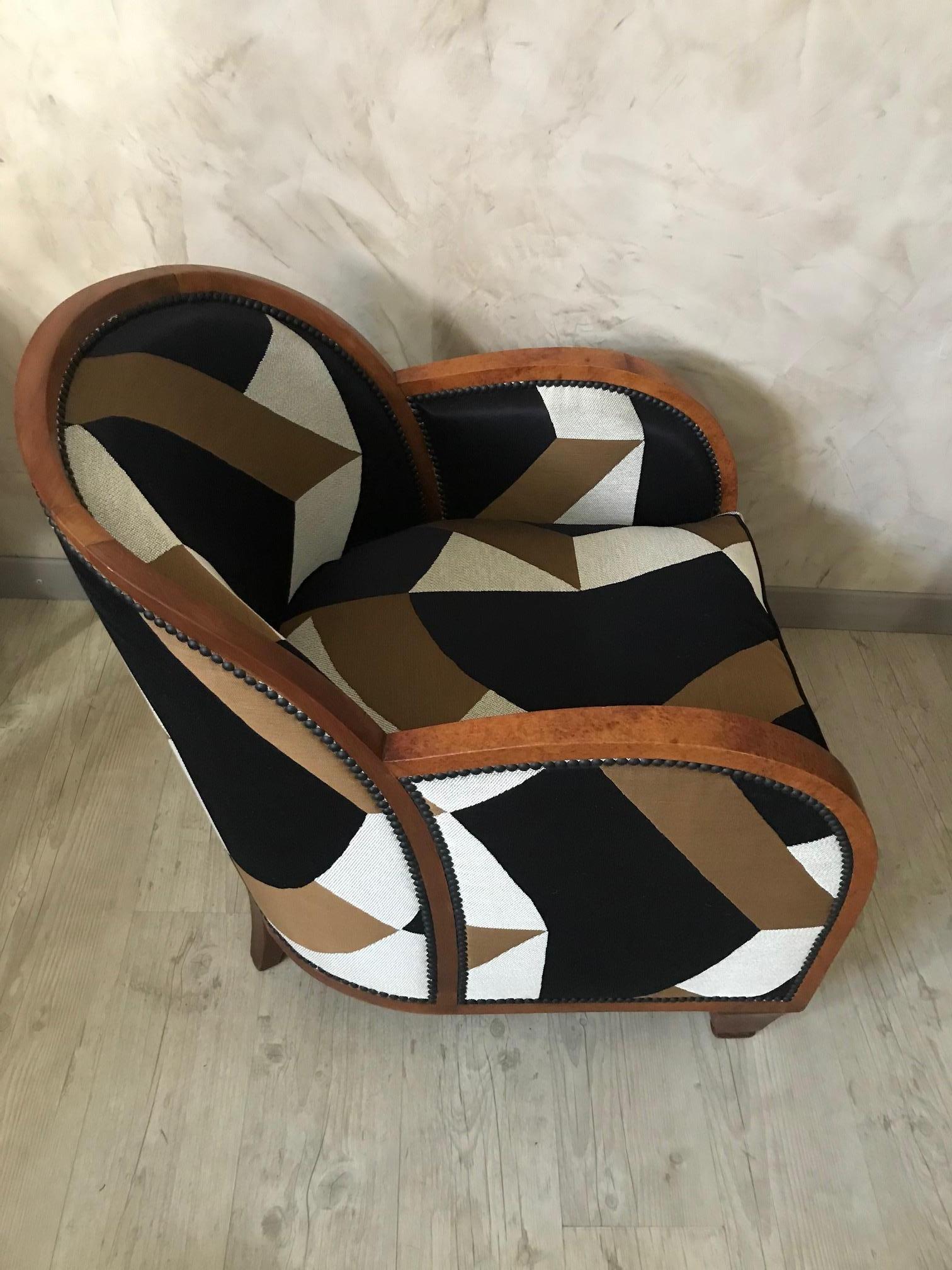 20th Century French Walnut Art Deco Reupholstered Armchair, 1930s 5